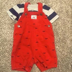 Little boys short overalls with shirt